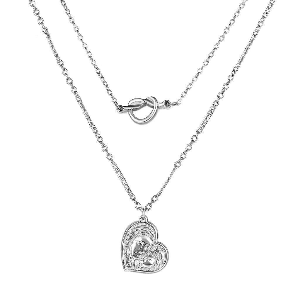 Heart-shaped Motherly Love Pattern Double Chain Necklace