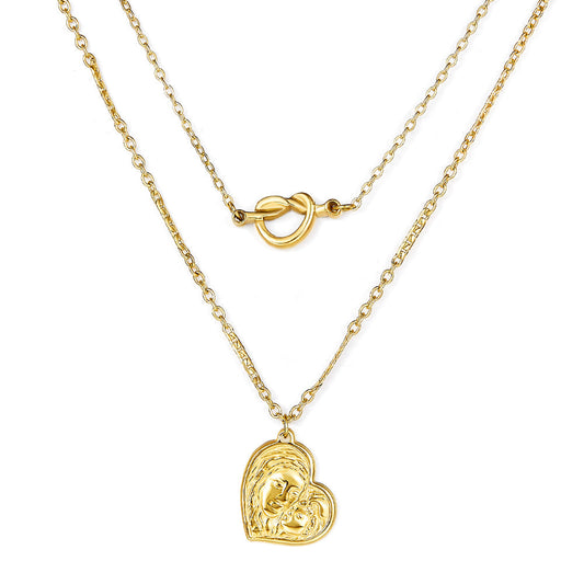 Heart-shaped Motherly Love Pattern Double Chain Necklace