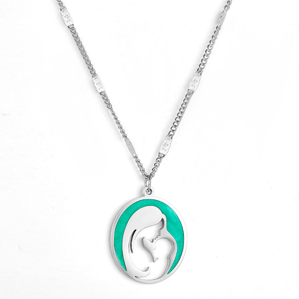 Stainless Steel Fashion Green Mother and Baby Accessory Enamel Girls Kids Jewelry Necklace