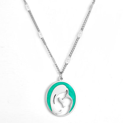 Stainless Steel Fashion Green Mother and Baby Accessory Enamel Girls Kids Jewelry Necklace
