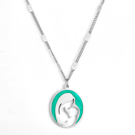 Stainless Steel Green Mother and Baby Hollow Accessories Necklace