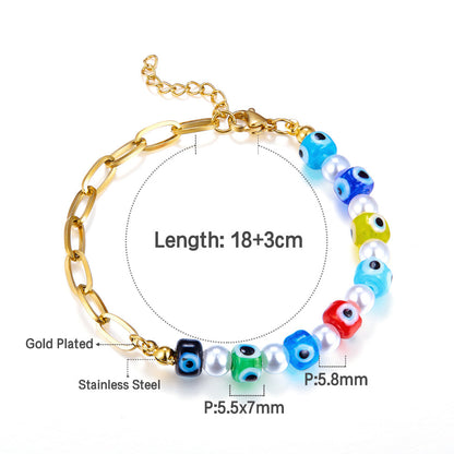 Stainless Steel Half With Chain Half Pearls and Eyes Accessories Bracelet
