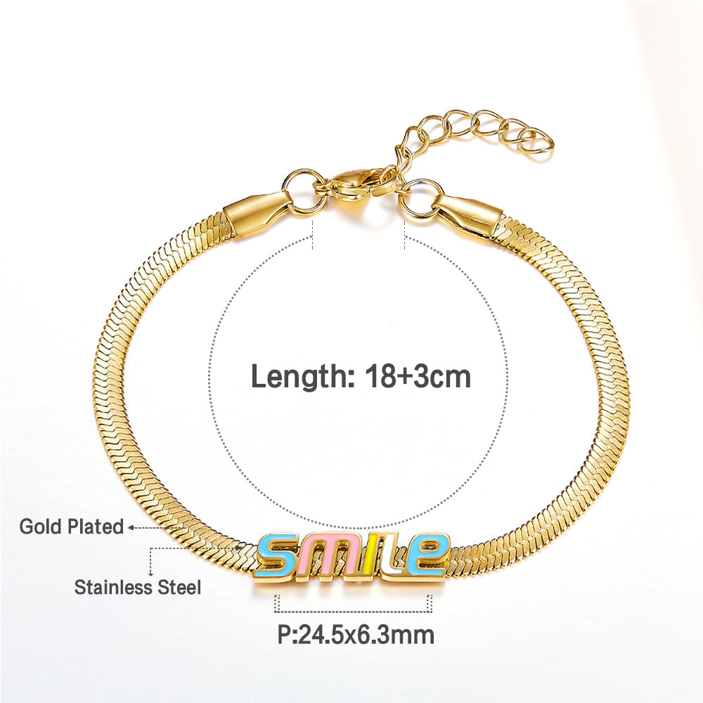 Stainless Steel Smile Colorful Letter Accessory Bracelet