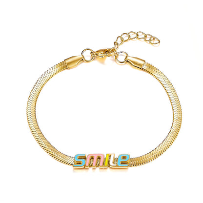 Stainless Steel Smile Colorful Letter Accessory Bracelet