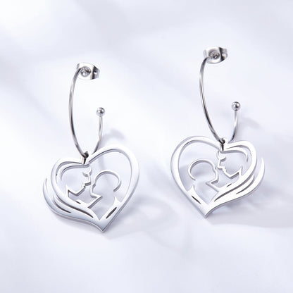 Fashion Stainless Steel Heart-shaped Hollow Motherly Love Earrings