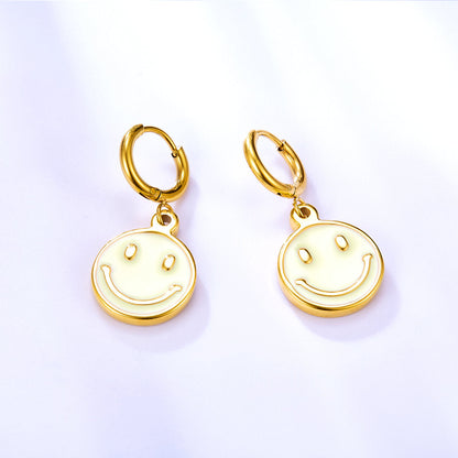 Girls Kids Jewelry Stainless Steel Yellow Round Smiley Face Earrings