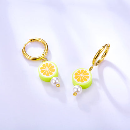 Girls Kids Jewelry 18k Gold-plated Orange Lemon-shaped Earrings