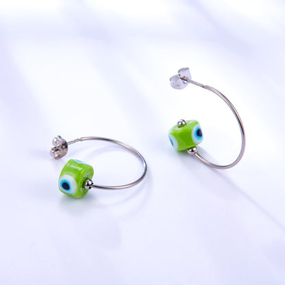Fashion Stainless Steel Green Eyes Girls Kids Jewelry Earrings