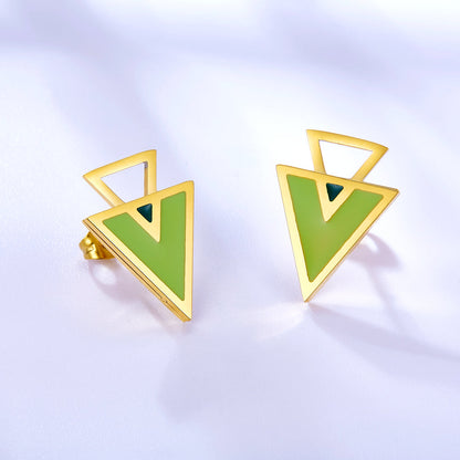Big and Small Triangle Light Green Extremely Simple Stud Girls Kids Jewelry Earrings