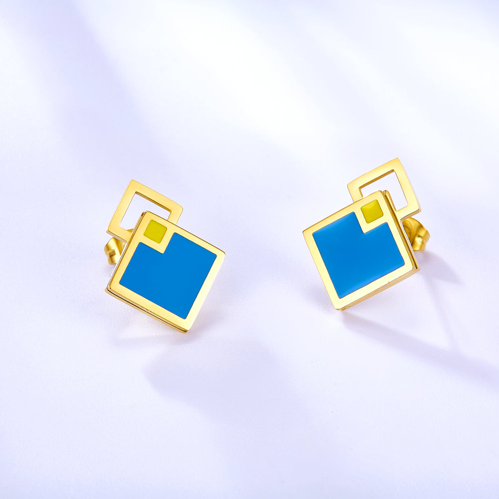 Enamel Girls Kids Jewelry Big and Small Rhombus Blue Extremely Simple Stud Earrings