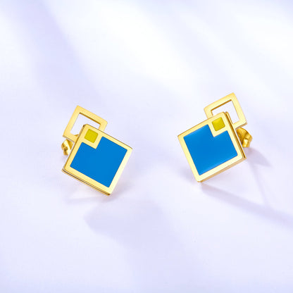 Enamel Girls Kids Jewelry Big and Small Rhombus Blue Extremely Simple Stud Earrings