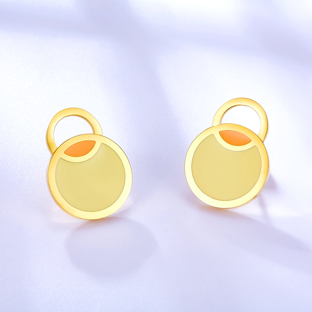 Big and Small Round Yellow Extremely Simple Stud Enamel Girls Kids Jewelry Earrings