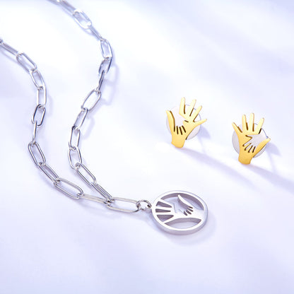 Fashion Stainless Steel Palm Round Hollow Jewelry Set