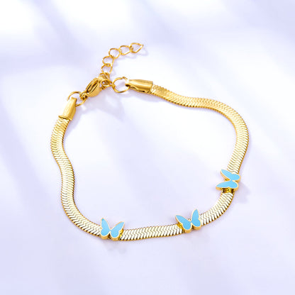 Stainless Steel 3 Light Blue Butterflies Accessory Bracelet