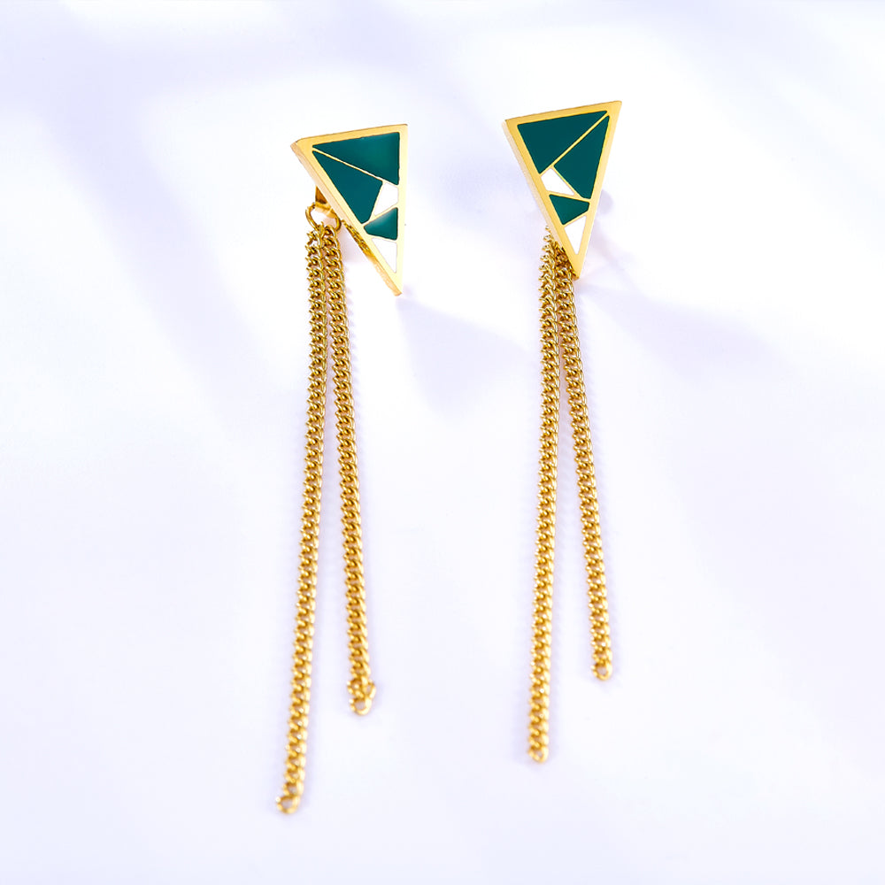 Fashion Geometric Dark Green Pattern With Chain Stud Earrings