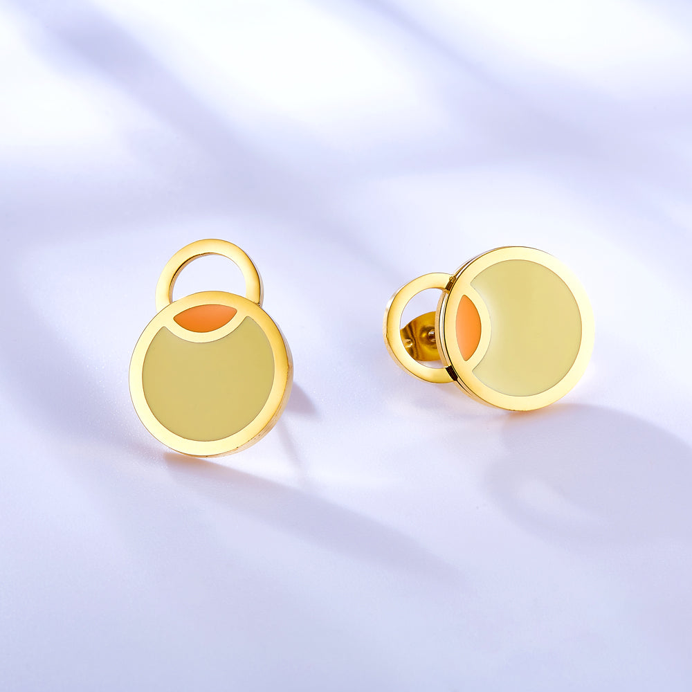 Big and Small Round Yellow Extremely Simple Stud Enamel Girls Kids Jewelry Earrings