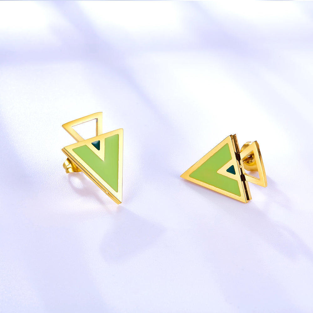 Big and Small Triangle Light Green Extremely Simple Stud Girls Kids Jewelry Earrings