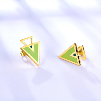 Big and Small Triangle Light Green Extremely Simple Stud Girls Kids Jewelry Earrings