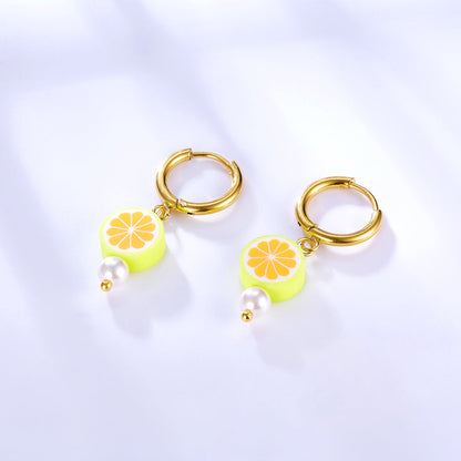 Girls Kids Jewelry 18k Gold-plated Orange Lemon-shaped Earrings