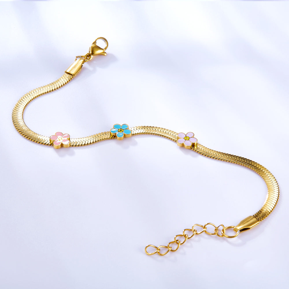 Stainless Steel 3 Multi - color Flowers Accessories Bracelet