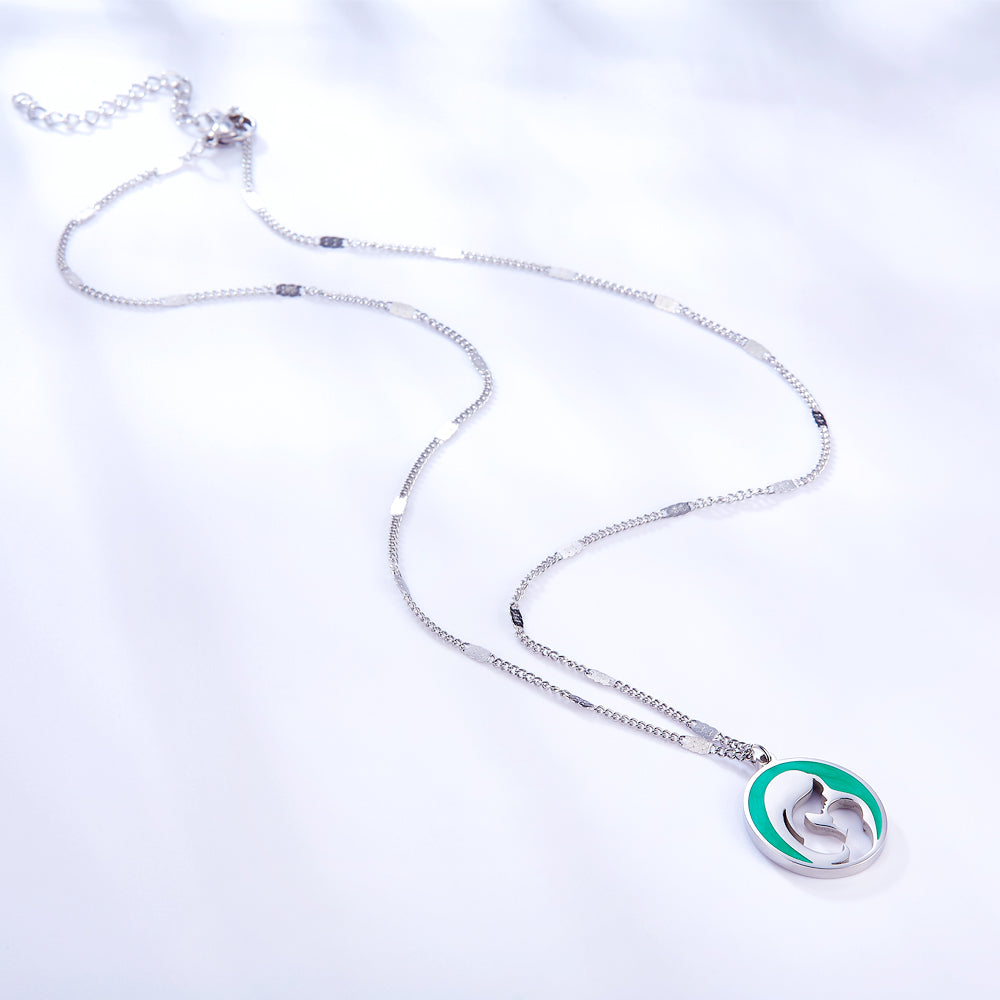 Stainless Steel Fashion Green Mother and Baby Accessory Enamel Girls Kids Jewelry Necklace