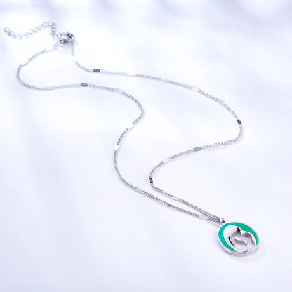 Stainless Steel Fashion Green Mother and Baby Accessory Enamel Girls Kids Jewelry Necklace