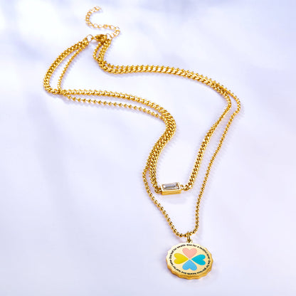 Round Colourful Heart-shaped Pattern Double Necklace