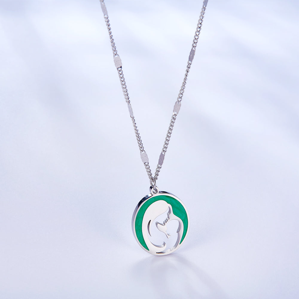Stainless Steel Fashion Green Mother and Baby Accessory Enamel Girls Kids Jewelry Necklace