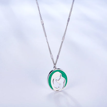Stainless Steel Fashion Green Mother and Baby Accessory Enamel Girls Kids Jewelry Necklace