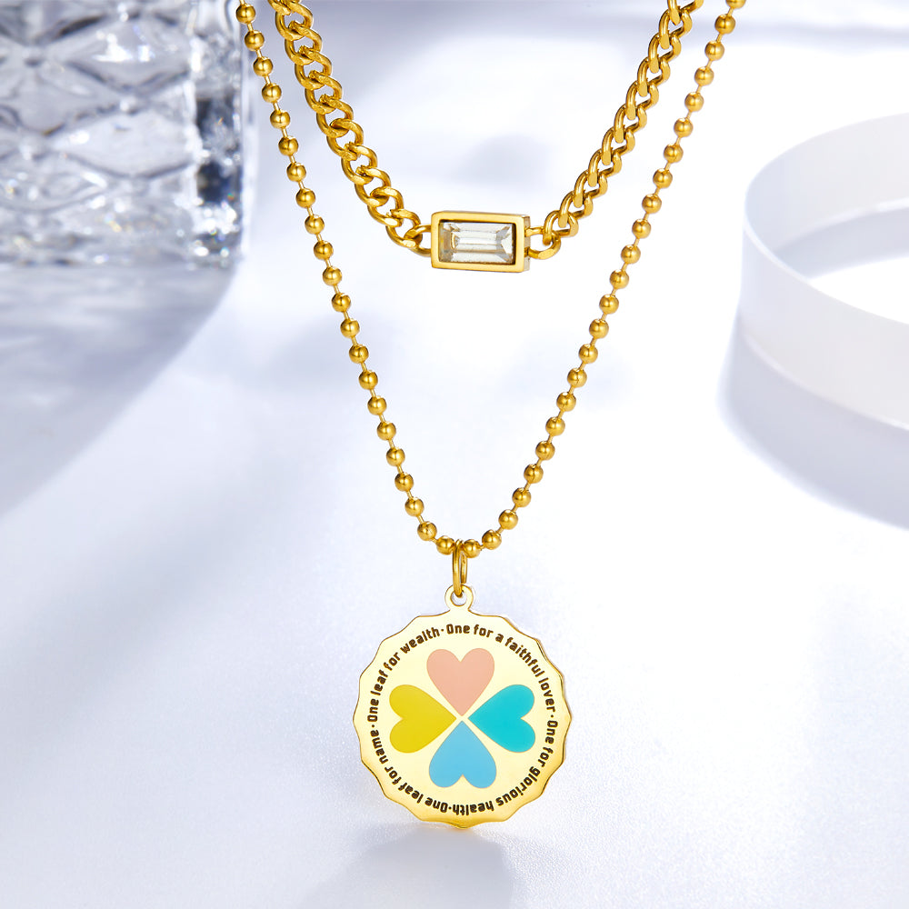 Round Colourful Heart-shaped Pattern Double Necklace