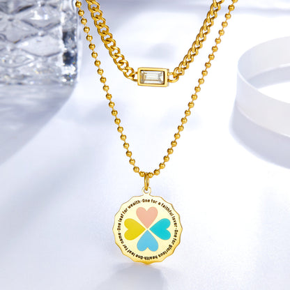 Round Colourful Heart-shaped Pattern Double Necklace