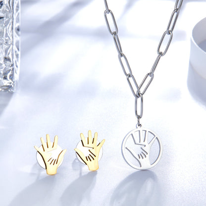 Fashion Stainless Steel Palm Round Hollow Jewelry Set