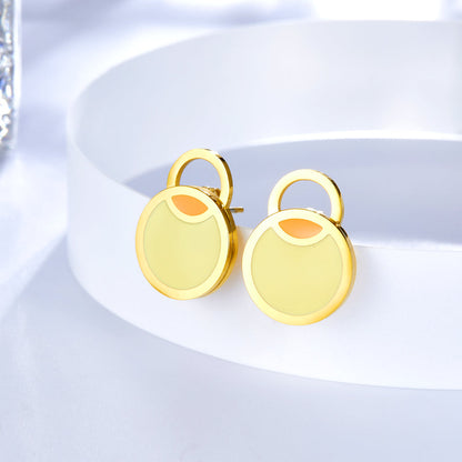 Big and Small Round Yellow Extremely Simple Stud Enamel Girls Kids Jewelry Earrings