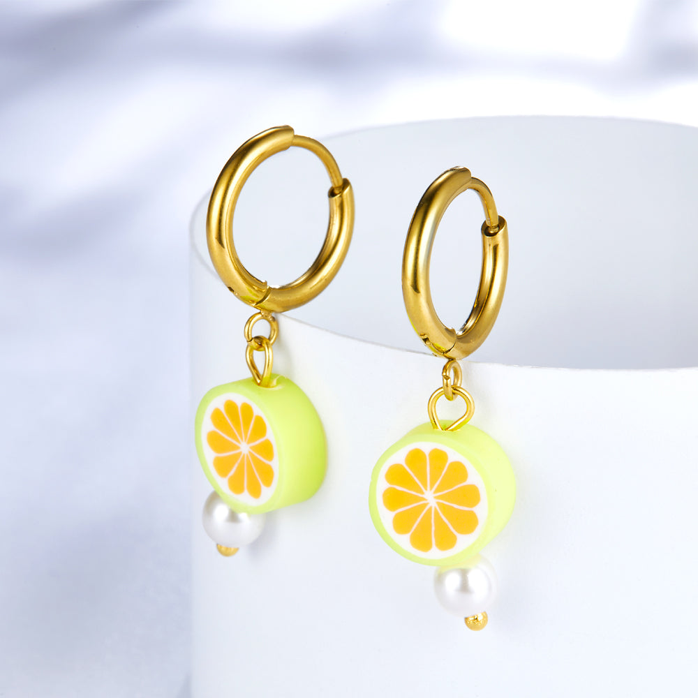 Girls Kids Jewelry 18k Gold-plated Orange Lemon-shaped Earrings