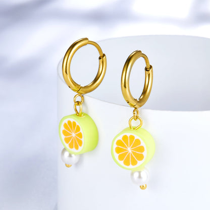 Girls Kids Jewelry 18k Gold-plated Orange Lemon-shaped Earrings