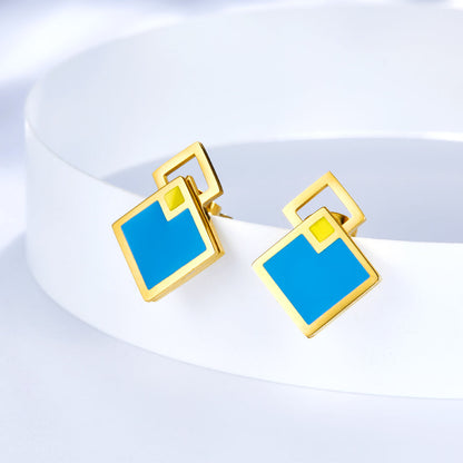 Enamel Girls Kids Jewelry Big and Small Rhombus Blue Extremely Simple Stud Earrings
