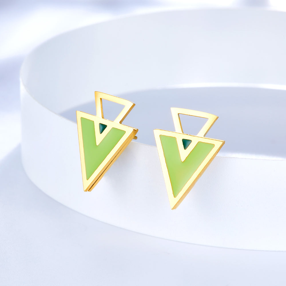 Big and Small Triangle Light Green Extremely Simple Stud Girls Kids Jewelry Earrings