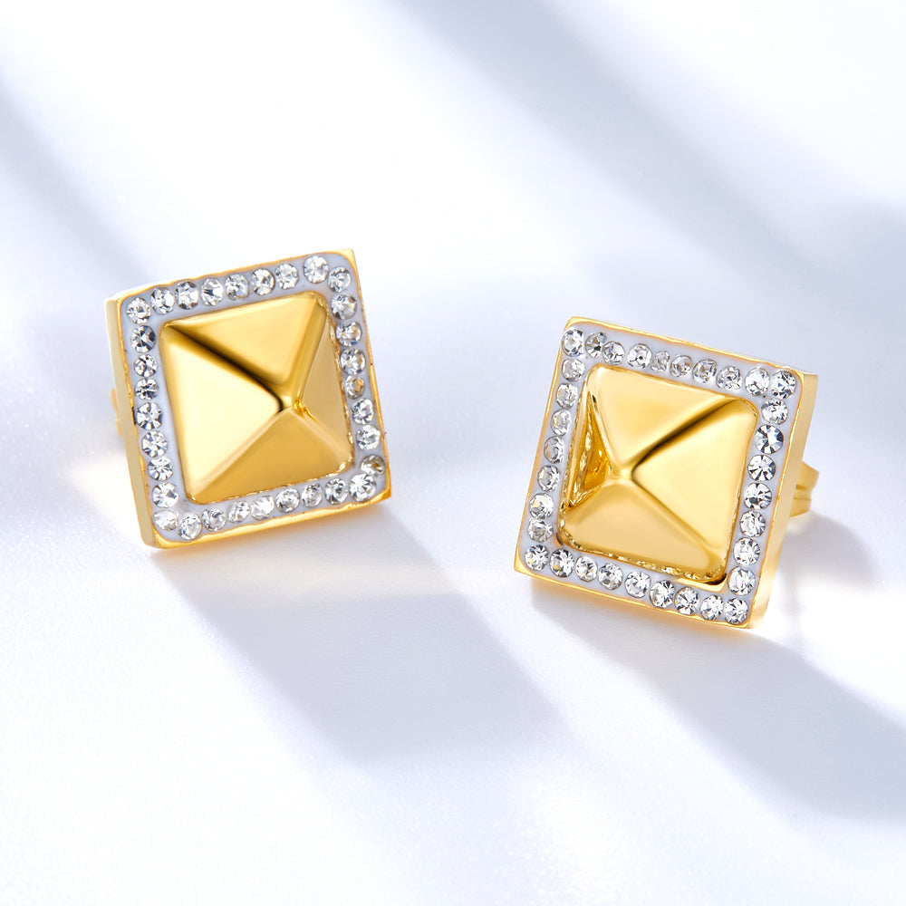 Enamel Girls Kids Jewelry Square Awl With White Diamonds Stud Earrings