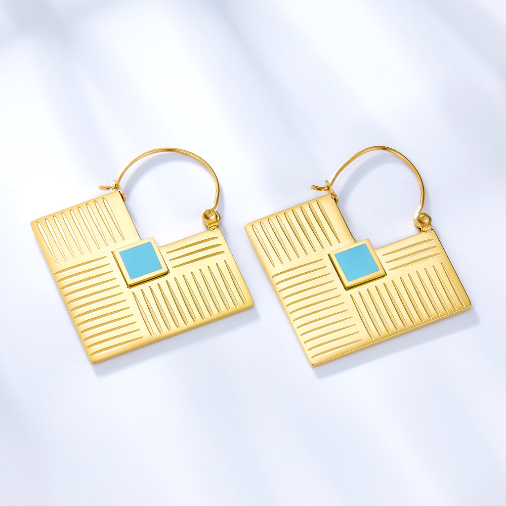 Fashion Square Lake Blue Drop Oil Enamel Girls Jewelry Earrings