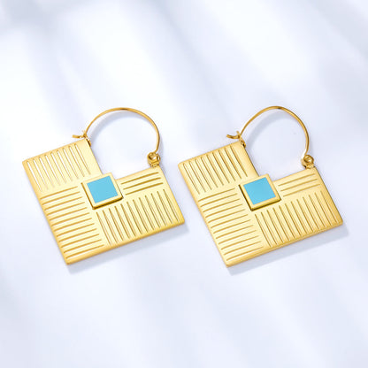 Fashion Square Lake Blue Drop Oil Enamel Girls Jewelry Earrings