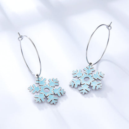 Fashion Stainless Steel Snowflake-shaped Enamel Girls Kids Jewelry Earrings