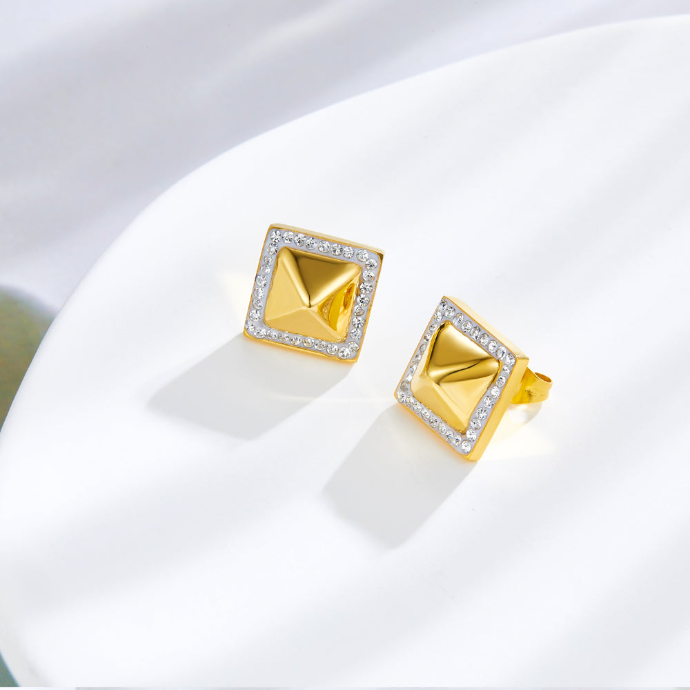 Enamel Girls Kids Jewelry Square Awl With White Diamonds Stud Earrings