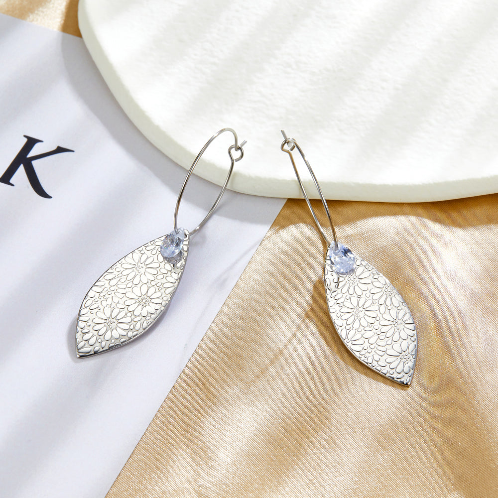 Enamel Girls Jewelry Fashion Leaf Shape With Diamond Earrings