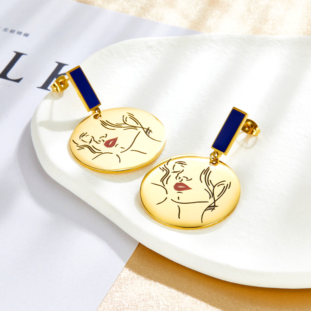 Rectangle+Round Girl Stud Earrings For Women
