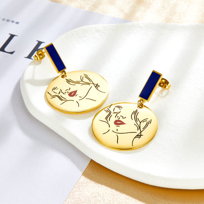 Rectangle+Round Girl Stud Earrings For Women