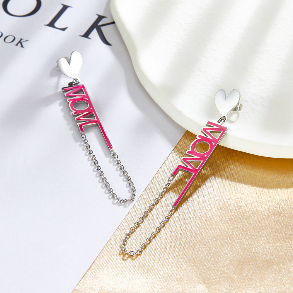 Heart-shaped+MOM Rose Red With Chain Stud Earrings