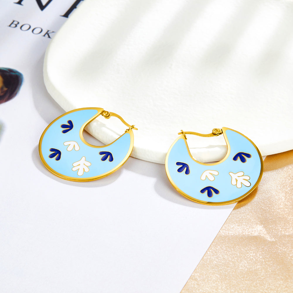 Fashion Leaves Irregular Lake Blue Drop Oil Enamel Girls Kids Jewelry Earrings