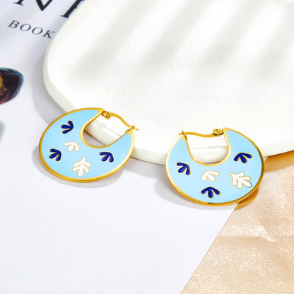 Fashion Leaves Irregular Lake Blue Drop Oil Enamel Girls Kids Jewelry Earrings