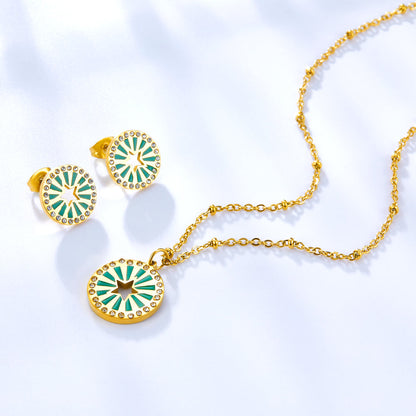 Center of the Circle Star-shaped Green Drop Oil With Diamond Enamel Girls Kids Jewelry
