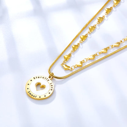 Heart-shaped Round Accessories With White Shell+Heart-shaped Chain Double Chain